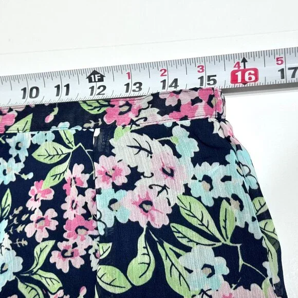 Vtg Y2K Sag Harbor Floral Flared Chiffon Skirt Elastic Waist Fairy Feminine Navy - Picture 12 of 14